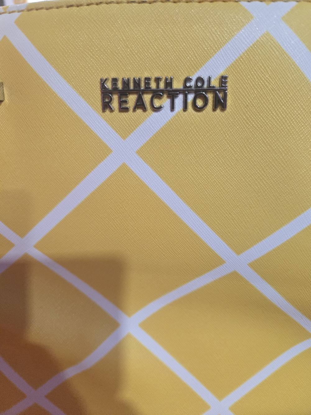 Kenneth Cole Reaction Yellow Tote with White Lattice - Picture 3 of 4